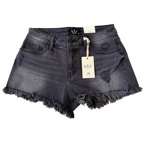 Letter to Juliet L.T.J  Black Frayed Denim Distressed Jean Shorts NWT Medium